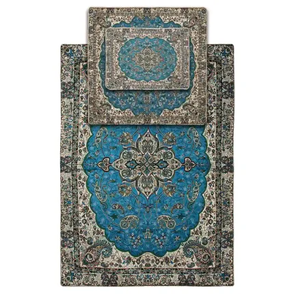 خرید ست سه تکه سجاده و جانماز ترمه زربافت همادیس طرح افشار سرمه‌ای